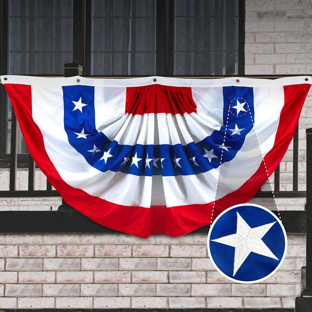 USA Pleated Fan Flag: Embroidered Stars & Sewn Stripes, 5x10 ft