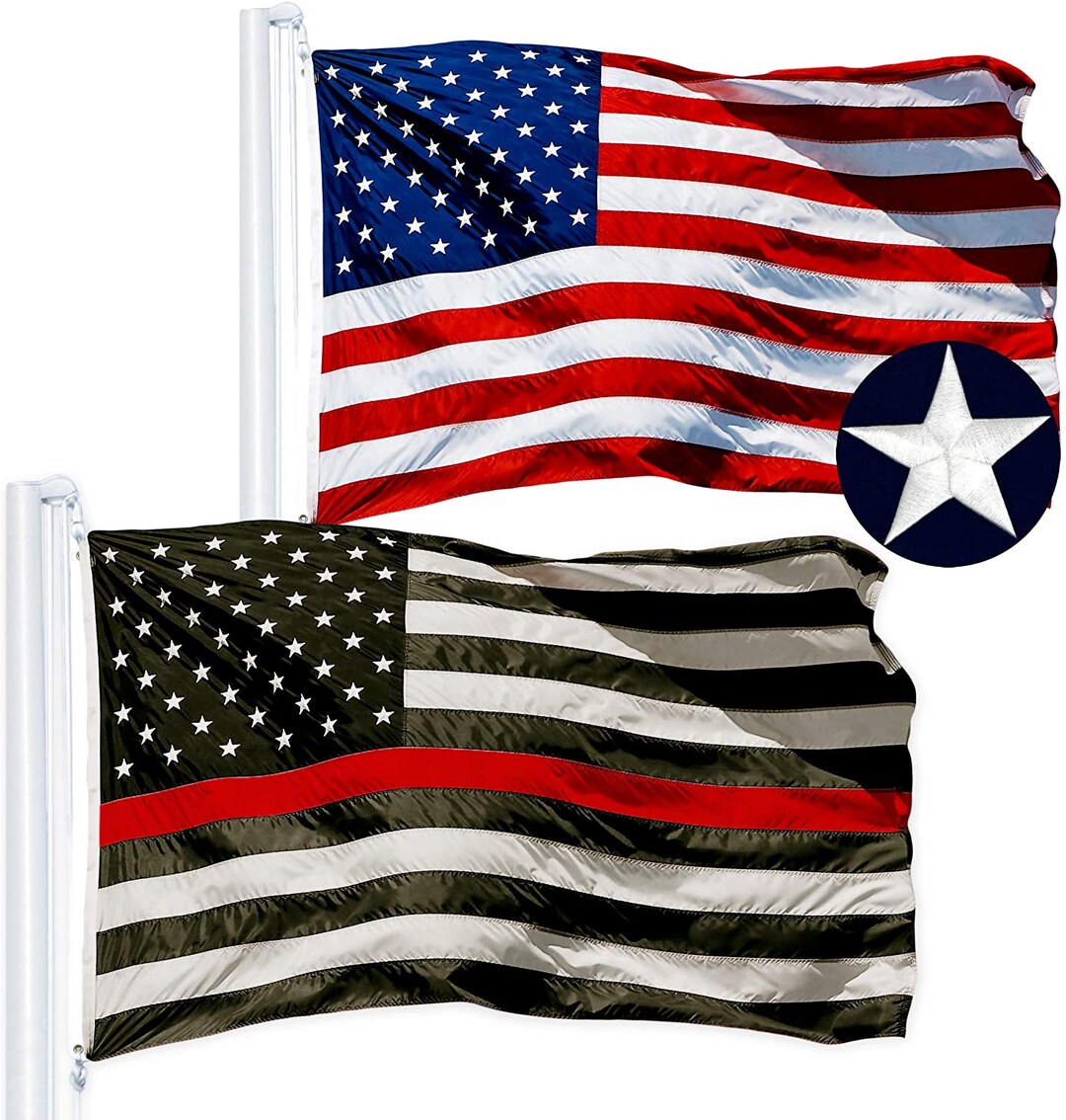 G128 Combo Pack: USA American Flag 3x5 Ft Embroidered Stars & Thin 