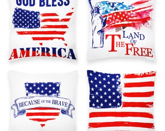 G128 Patriotic Decoration Land of Free Waterproof Throw Pillow Covers 18  x 18 In Set of 4, Beautiful Cushion Covers for Independence