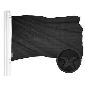 All Black American Flag 3x5 ft: Embroidered Stars, Sewn Stripes