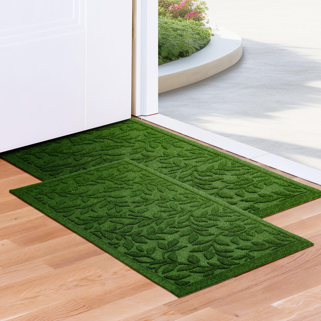 Green Leaves Doormat Set: Absorbent Natural Rubber, Non-slip