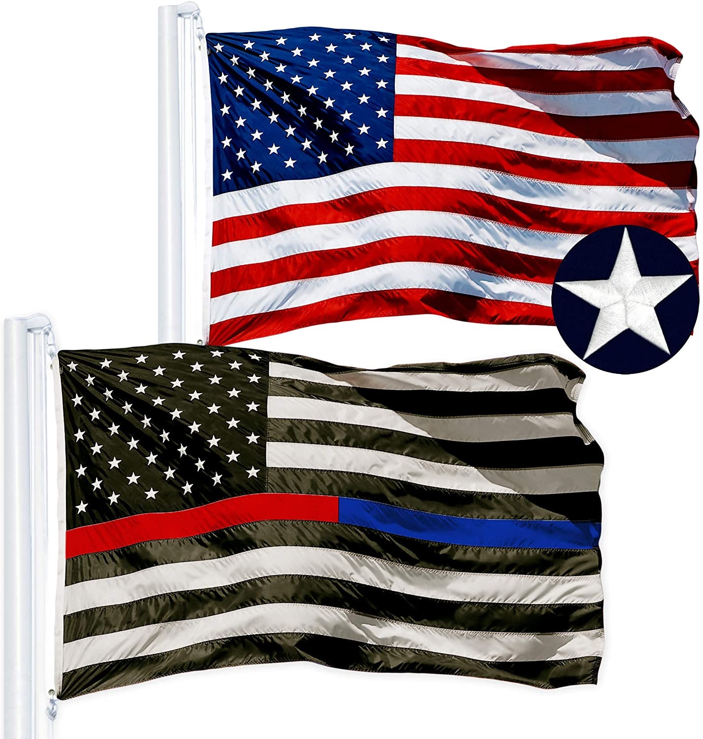 Thin Blue Line American Flag 3 x 5 ft Nylon Blue Stripes USA Police Flag with Embroidered Stars and Stitched Stripes for Indoor Outdoor