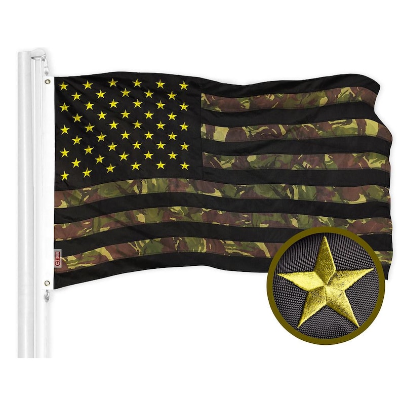 G128 American USA Camouflage Flag 3x5 Feet Embroidered Green Stars Camo Stripes 420D Polyester image 1