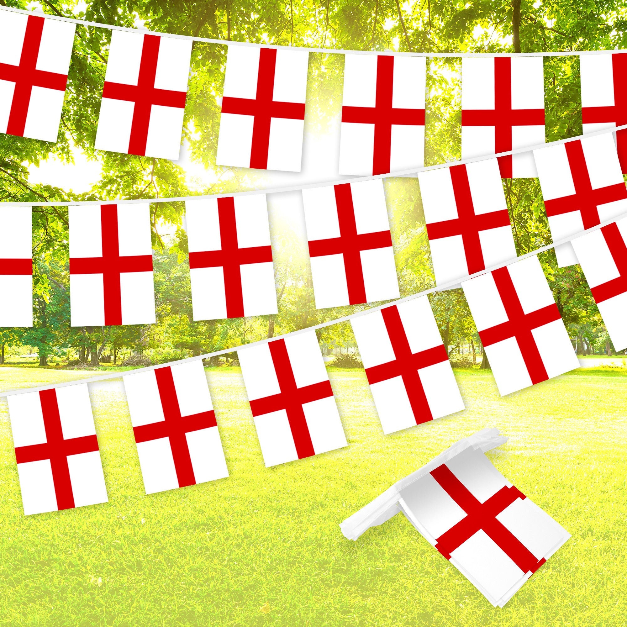 G128 England English Bunting Banner | Flag 8.2 x 5.5 Inch, Full String 33 Feet | Printed 150D Polyester, Decorations For Bar, School,