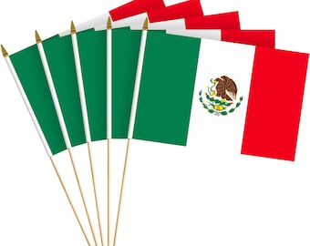 Mexico Stick Flags: 12-Pack Handheld Flags with Gold Spear Tip