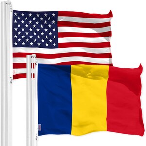USA & Romania Flag Set: 3x5 Ft Printed Polyester, Brass Grommets