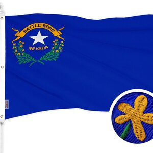 Embroidered Nevada State Flag: 600D Polyester, Brass Grommets (6x10 Ft)