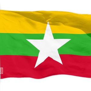 G128 Myanmar Burmese Flag | 3x5 Ft | Printed 150d Polyester - Indoor/Outdoor, Vibrant Colors, Brass Grommets, Quality Polyester, Much