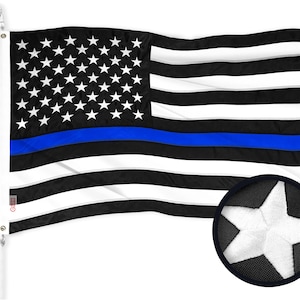 Embroidered Thin Blue Line Flag: 16x24 In Polyester