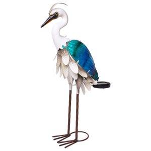 Solar Metal Heron Garden Statue: Coastal Blue Bird Outdoor Decor