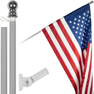 G128 - 5 Feet Tangle Free Spinning Flagpole (Silver) American Flag Pole Sleeve Embroidered 2x3 ft American Flag Pole Sleeve (Flag Included)