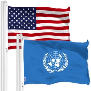 G128 Combo Pack: American USA Flag 3x5 Ft & United Nations Flag 3x5 Ft | Both LiteWeave Pro Series Printed 150D Polyester, Brass Grommets