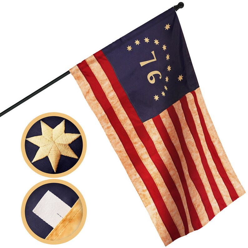 G128 Bennington Tea-Stained Flag | 2.5x4 Ft | Pole Sleeve Embroidered 420D Polyester - Embroidered Stars, Sewn Stripes, Brass Grommets,
