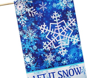 G128 House Flag Let It Snow Snowflakes | 28x40 Inch | Printed Blockout Polyester - Winter Decoration