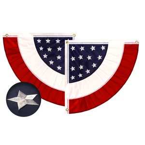 Embroidered USA Pleated Fan Flag: Patriotic Polyester Bunting (1.5x1.5 ft)