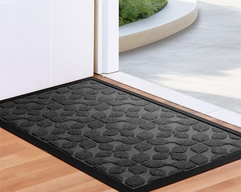 Grey Geometric Floral Door Mat: Non-Slip Rubber Backing (23x35 Inch)