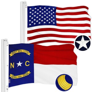American & North Carolina Flag Set: Embroidered Polyester 6x10 Ft