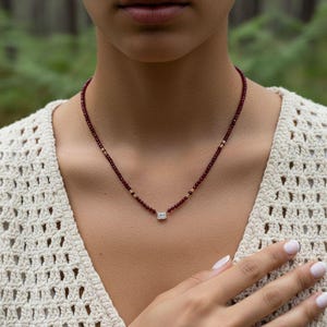 Ruby & Lab Diamond Silk-Knotted Necklace — 2ct Emerald Cut Center, 14k Solid Gold