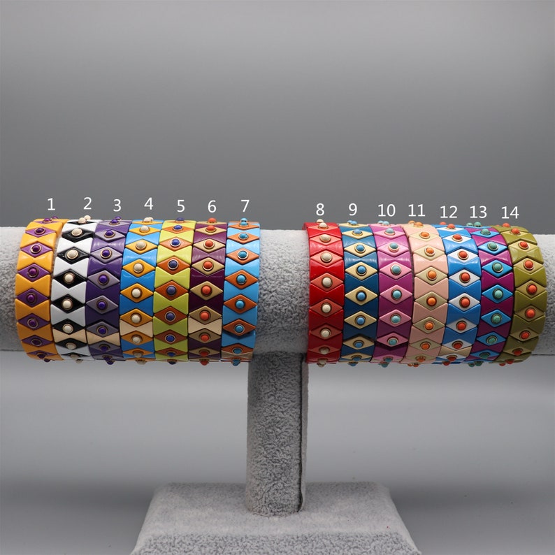 Rainbow Tile Bracelet Colorful Painted Stretch Bracelet Stretchy Turquoise Enamel DIY bead 1pcs,Enamel Tile bead Eyes Beads Bracelet