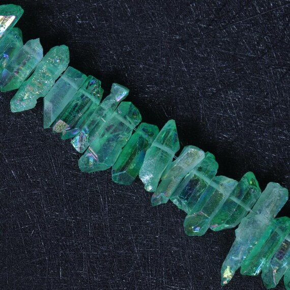 Green AB Titanium Quartz Crystal Points Strand Raw Rough Pendant Beads 20-40+mm