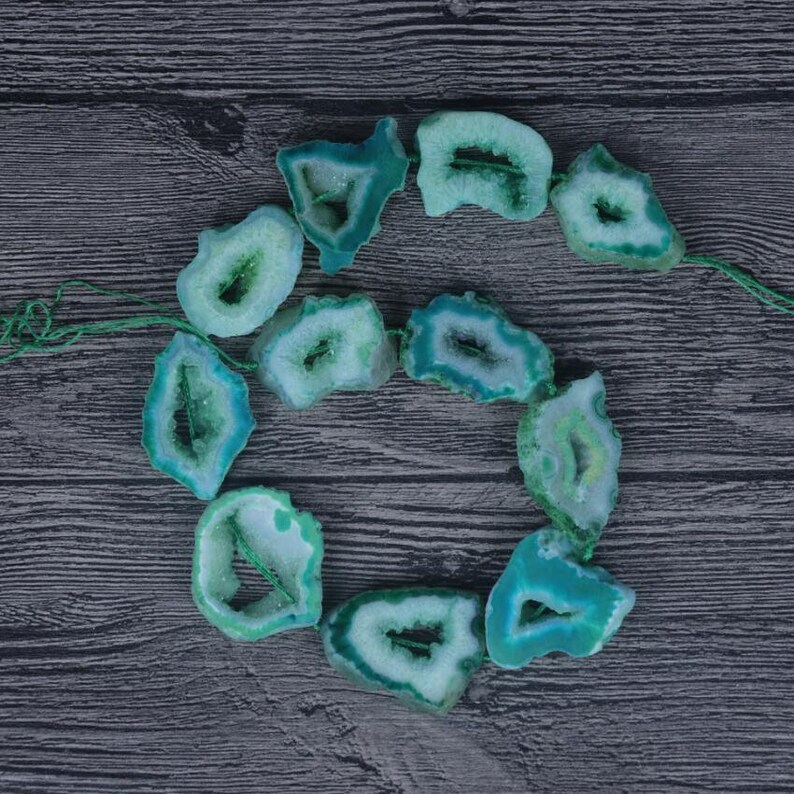 Wholesale Natural Green Druzy Agate Slab Edge Beads Raw Agate Stone Drusy Slice Nugget Pendants Crafts