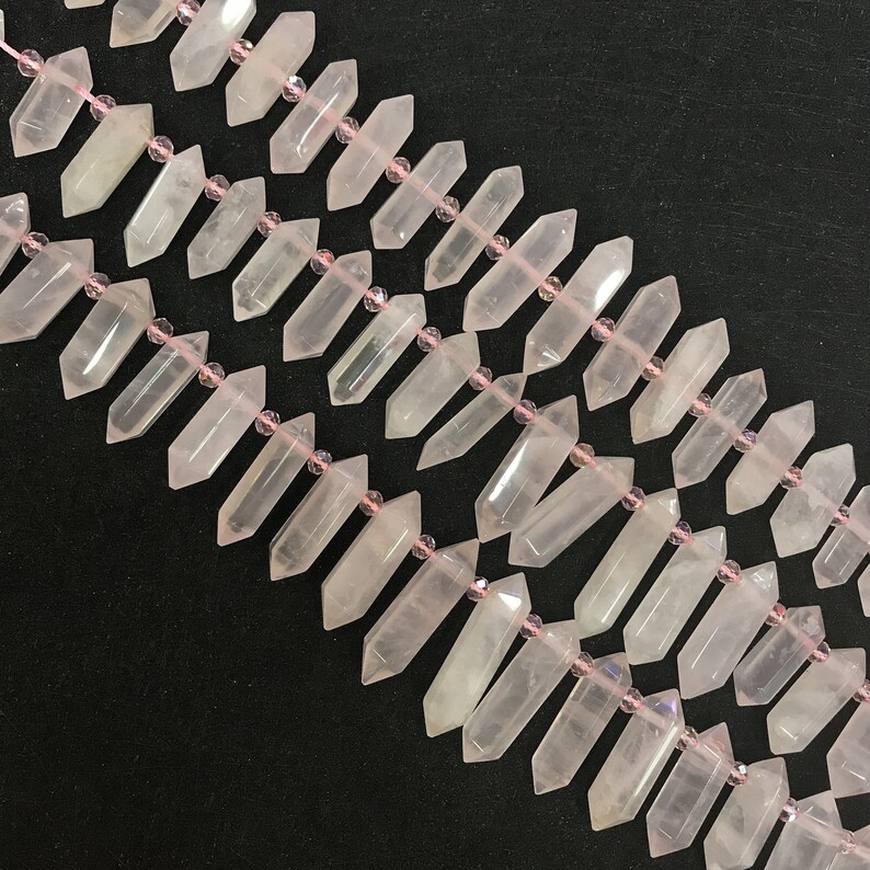 High Quality Top Drilled Natural Rose Quartz Faceted Point Crafts Supplier,Pink Crystal Hexagon Stick Pendant Necklace Jewelry