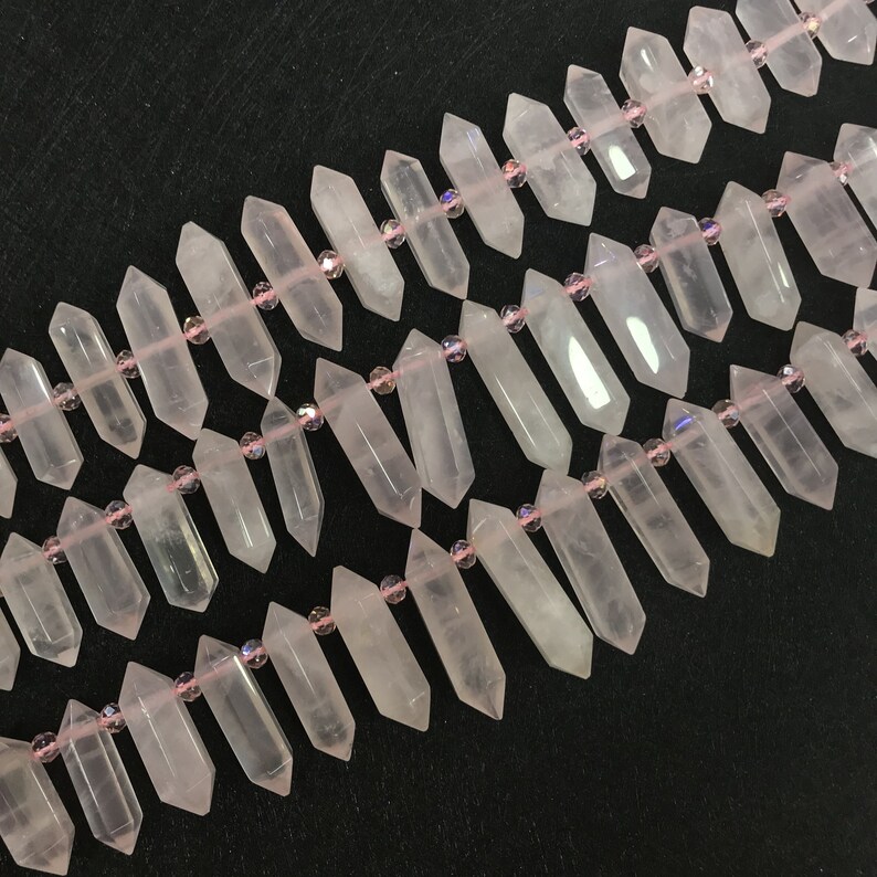 High Quality Top Drilled Natural Rose Quartz Faceted Point Crafts Supplier,Pink Crystal Hexagon Stick Pendant Necklace Jewelry
