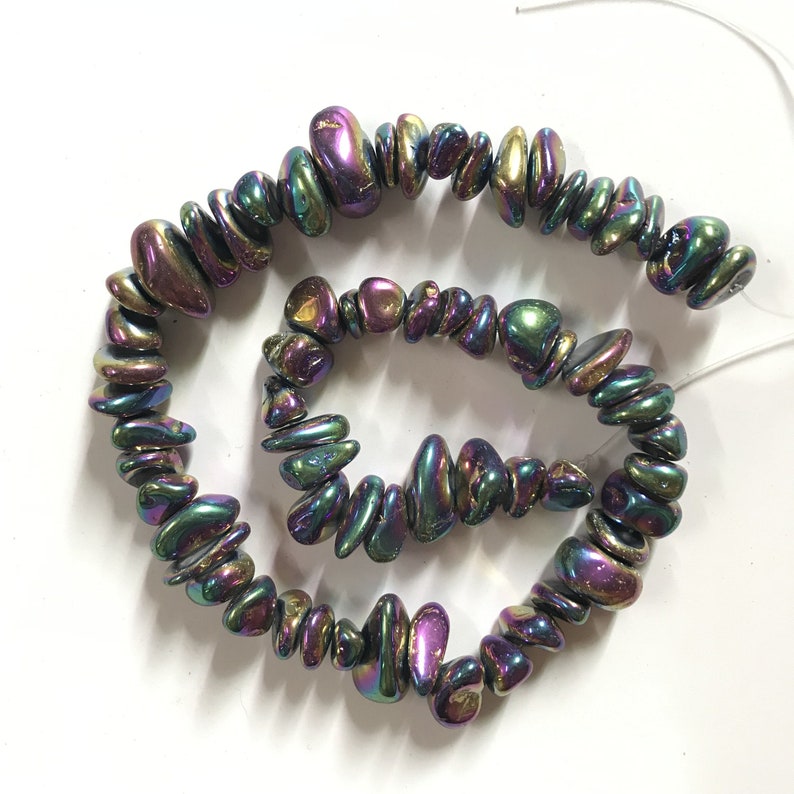 Full Strand Multicolor Titanium Rock Crystal Quartz Chip Nugget,Polished Druzy Quartz Raw Gems Plated Colorful Crystal Freefrom Tiny Bead