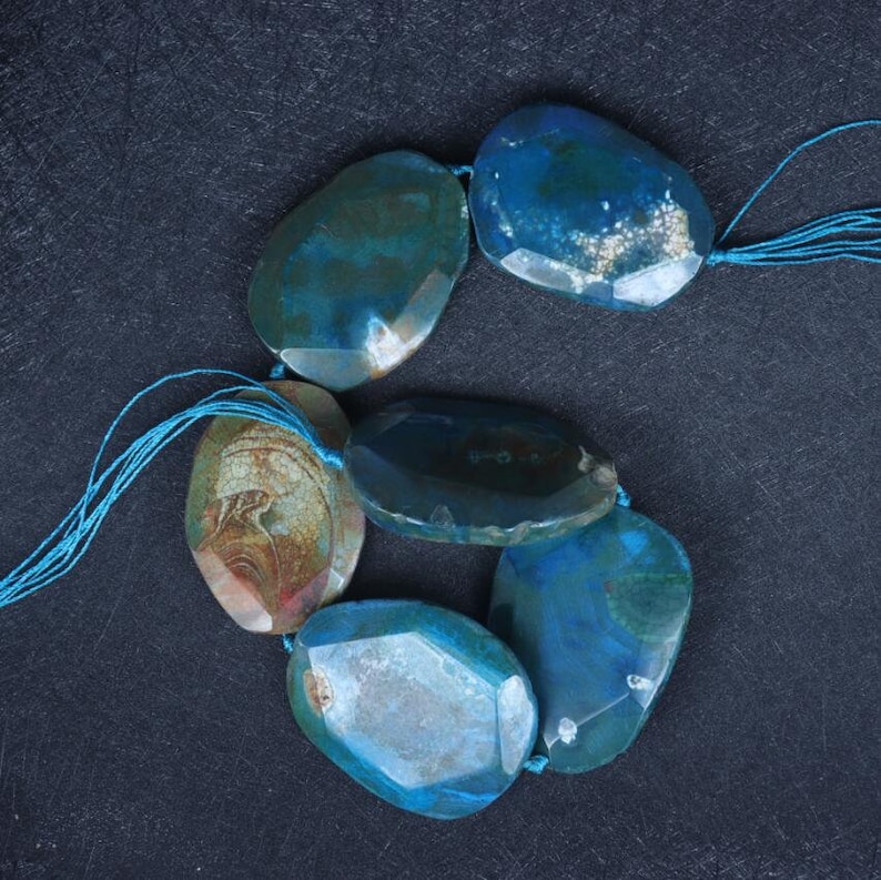 Polished Blue Druzy Agate Slice Slab Beads,Large Blue Dragon Vein Agate Slab Beads Pendants Necklaces