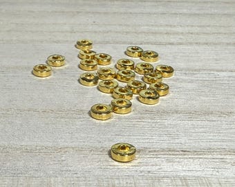 20+ Tibetan Style golden Spacer Beads, Donut, 6 mm round Washer Beads Gold Heishi Spacer Beads