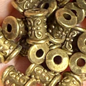 50-Pack Antique Gold Tibetan Column Spacer Beads - 9x7mm Nickel-Free Alloy For Jewelry Making - View #9