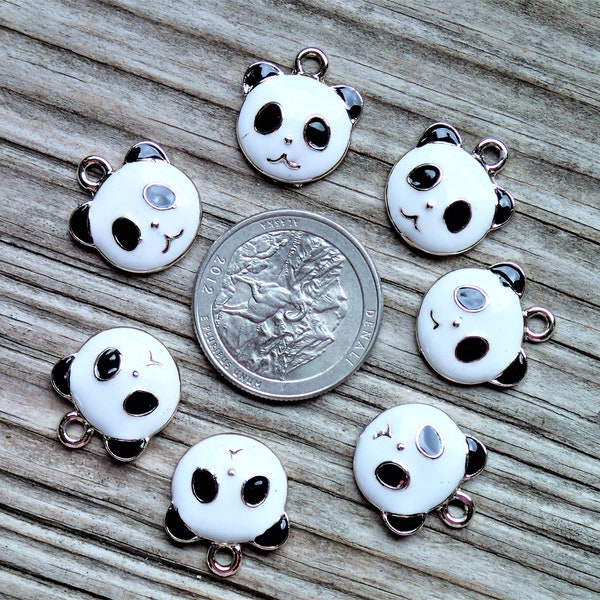 10 panda face white enameled charms, panda bear golden charms, animal panda pendant charm for jewelry making