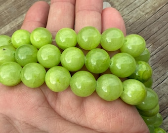 1+ string of 12 mm round Natural Flower Jade beads, bright green Jade Beads, round 12 mm green gemstone beads, green jade round beads