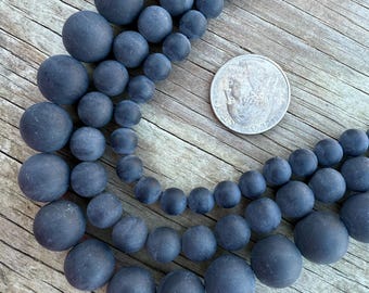 1+ strand black frosted Agate gemstone bead, 14, 10, 8 mm frosted black smooth round beads, black agate beads