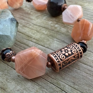 5+ large Antique silver or Red Copper column Tibetan style beads, 17 mm cylinder metal beads, copper large column beads