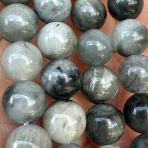 1+ strand of 6 mm Natural Hawk&#39;s Eye Beads, variegated gray round gemstone beads, 6 mm round Eagle Eye Stone gemstone beads
