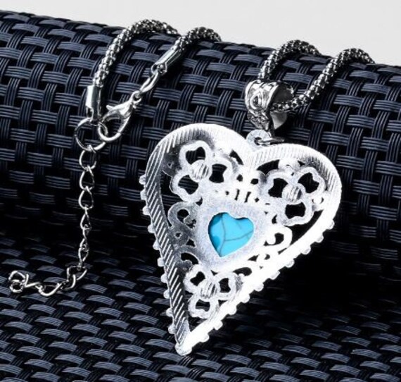 950 Silver Natural Heart Stone Pendant | AKLLA EXPORT Silver 950 Heart Pendant Necklace with Blue natural stone - Women Jewelry main image 2
