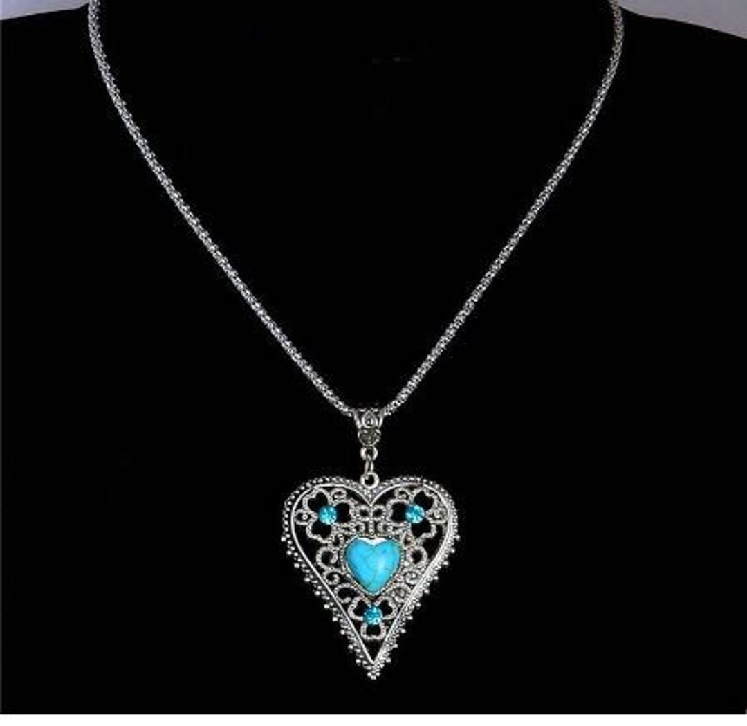 950 Silver Natural Heart Stone Pendant | AKLLA EXPORT Silver 950 Heart Pendant Necklace with Blue natural stone - Women Jewelry main image 1
