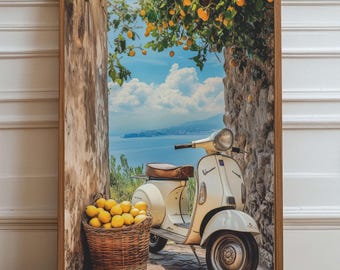 Lemon Scooter Art Print | Retro Italian Kitchen Decor (Digital Download)
