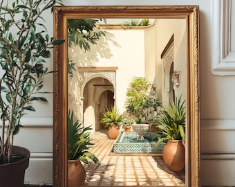 Marrakech Riad Wall Art Print, Moroccan Courtyard Decor, Boho Mediterranean Home Decor, Digital Download Poster