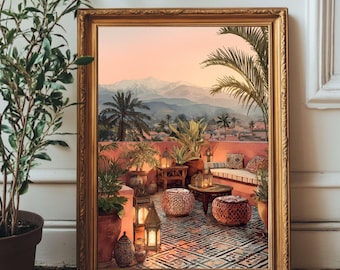 Sunset Moroccan Rooftop Terrace Wall Art Print 3, Warm Boho Decor, Oriental  Art, Atlas Mountain Digital Download Home Decor,  Mediterranean