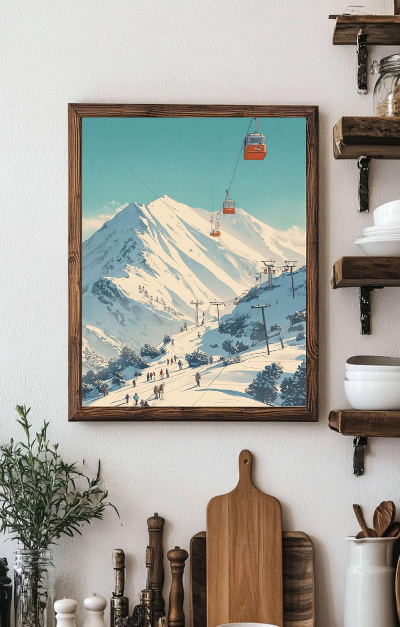Vintage Ski Resort Wall Art | Winter Mountain Landscape Print | Retro ...