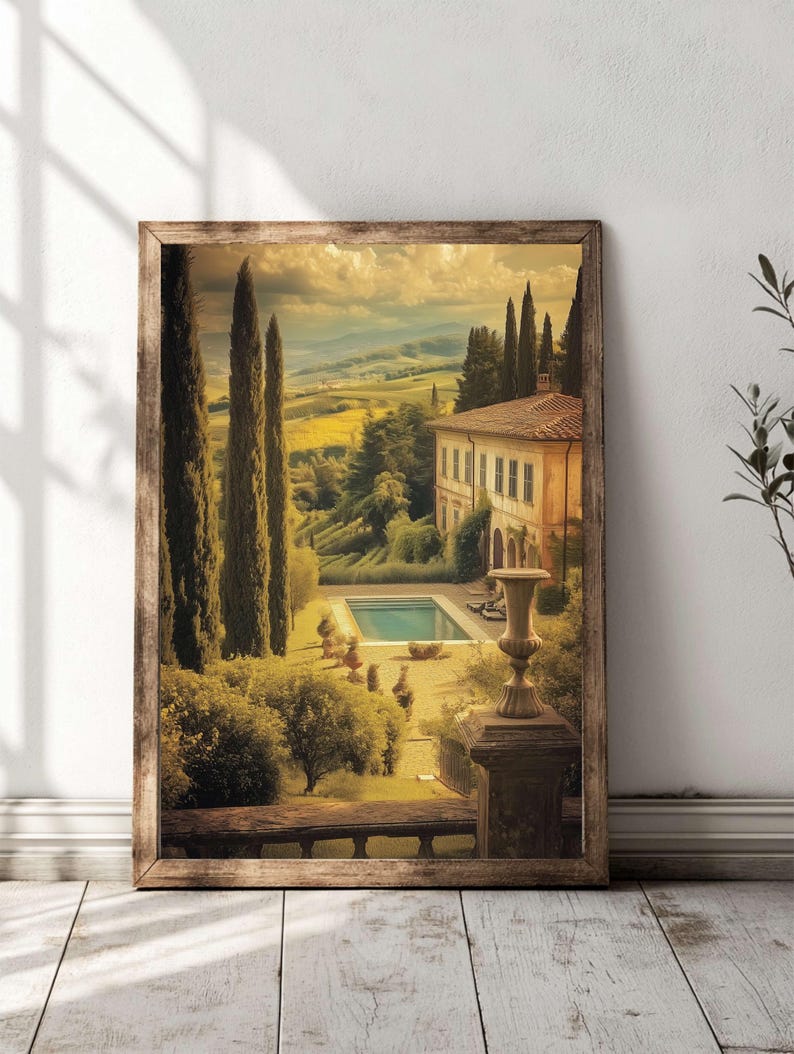 Tuscan Villa Landscape Print | Vintage Italian Countryside Art (digital ...