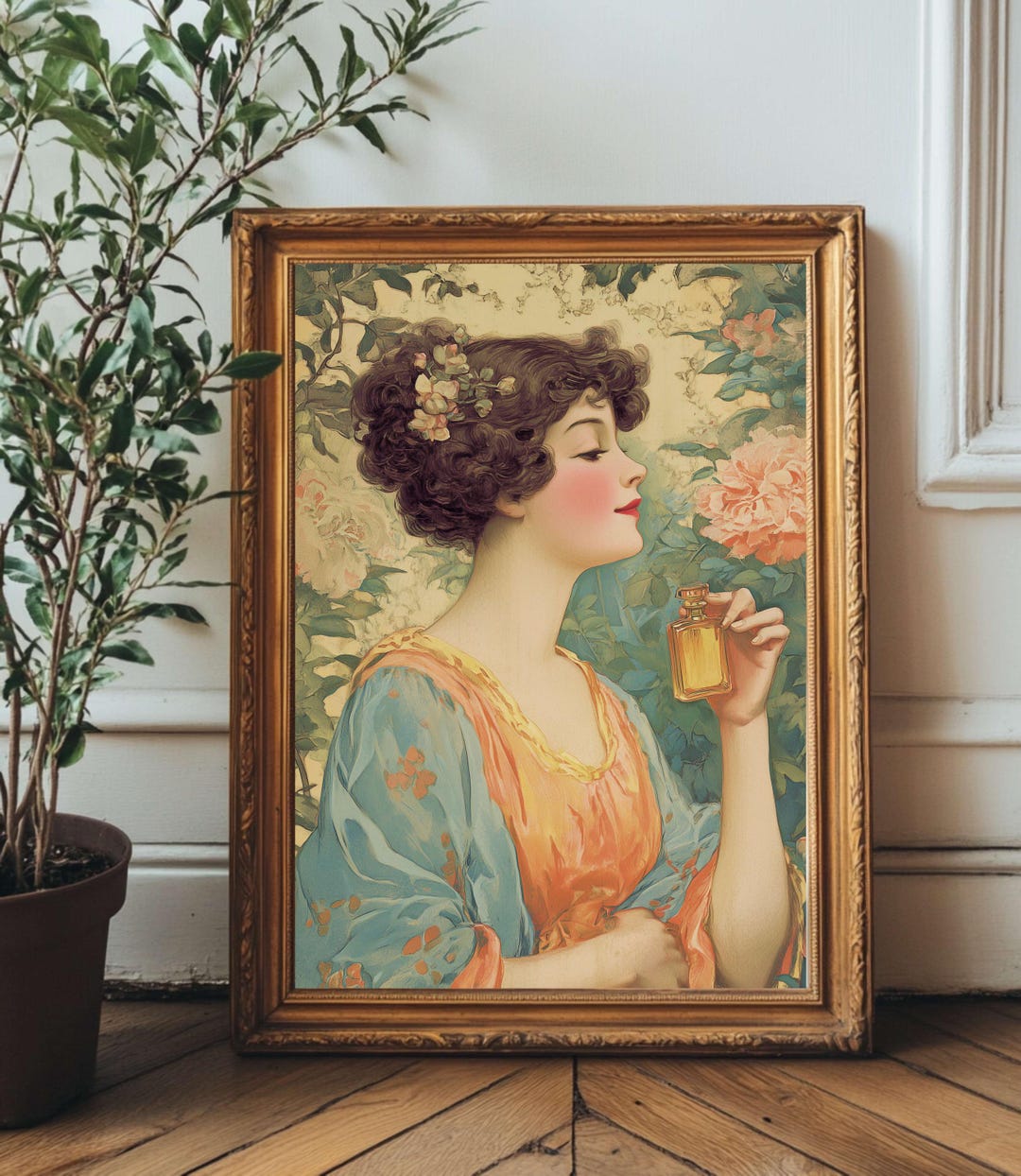 Vintage Floral Portrait — Romantic Victorian Woman Digital Wall Art ...