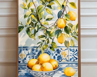 Sicilia, Cucina Italiana al Limone Stampabile - Arte murale ad acquerello con albero di limone mediterraneo