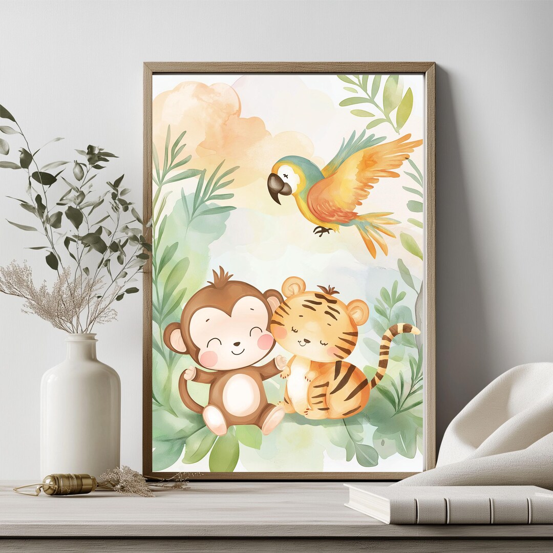 Printable Jungle Nursery Wall Art | Jungle Animal Print | Digital ...