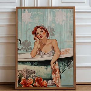 Retro Bathroom Wall Art | Vintage Bathroom Printt l Bathtub Print | 1950s Glam Bathroom Decor | Digital Download | Toilet Print