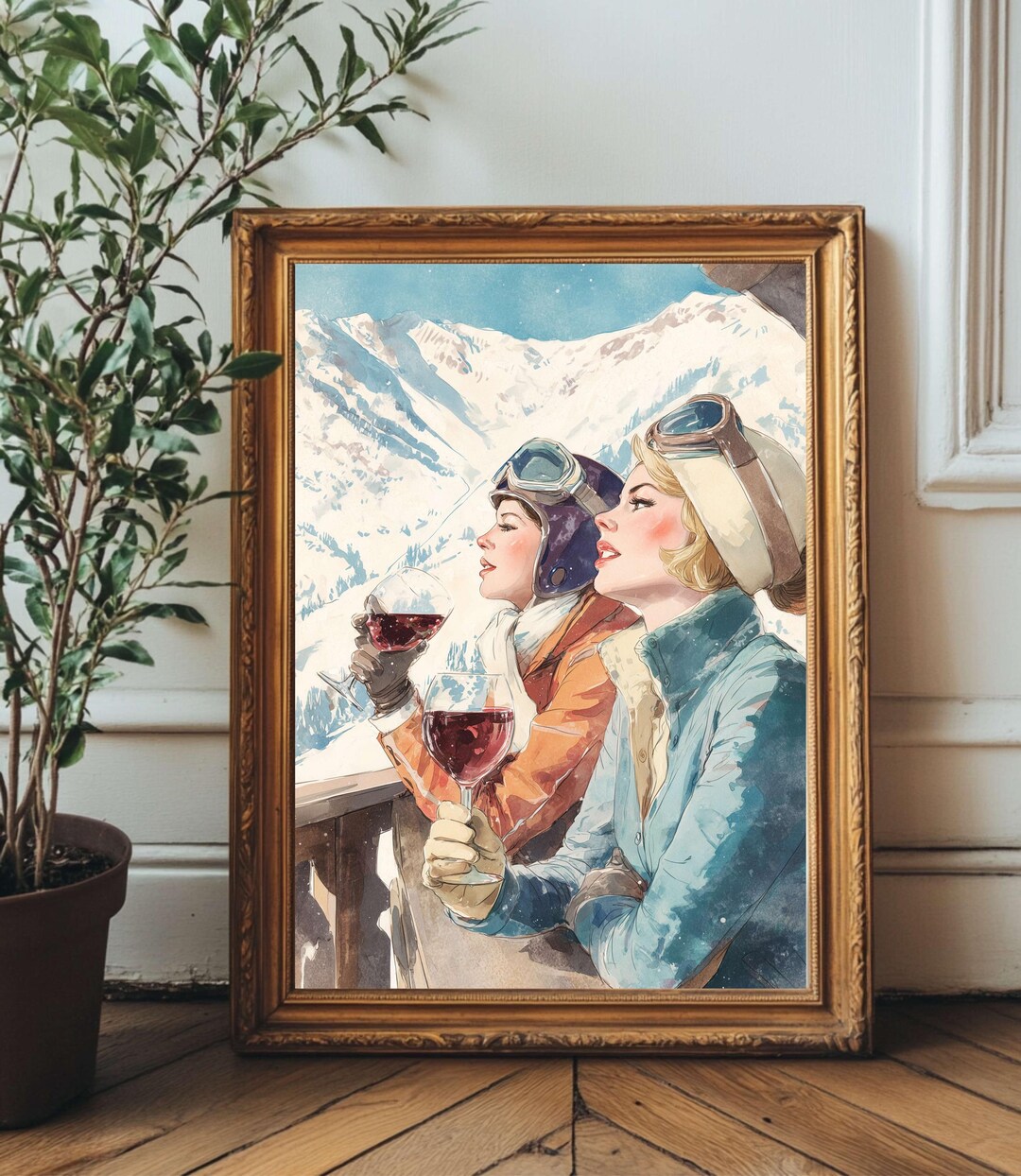 Vintage Apres Ski Watercolor Art Print, Chic Alpine Chalet (digital ...
