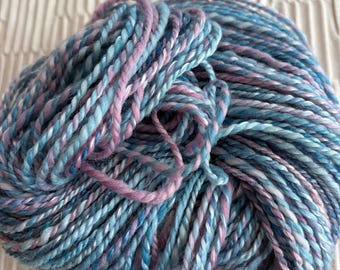 Hand-Spun Merino/Tencel Two-Ply - Soft Blue and Pink - Knit, Crochet, Weaving