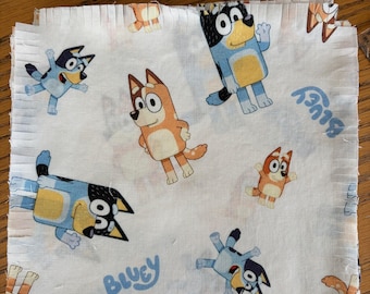 Prewashed, Prefringed Bluey and Bingo - Cotton Squares for Rag Quilts - Two Sizes